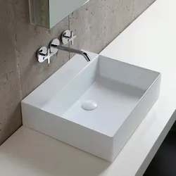 Lavabo in ceramica senza foro Elegance Squared 50 cm installazione da appoggio o sospesa