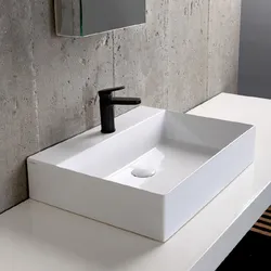 Lavabo in ceramica monoforo Elegance Squared 50 cm installazione da appoggio o sospesa