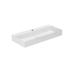 Lavabo da appoggio o sospeso monoforo 102x45 cm in ceramica bianco lucido - Elegance Squared