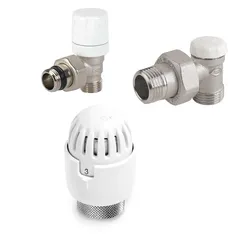 Kit valvola e detentore per termoarredo + raccordi da 10 per rame e testa termostatica bianchi