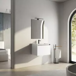 Mobile bagno sospeso 60 cm bianco opaco con lavabo e specchio - Edith