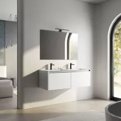 Mobile bagno sospeso 120 cm bianco opaco con doppio lavabo e specchio - Edith