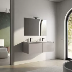 Mobile bagno sospeso 120 cm color tortora opaco con doppio lavabo e specchio - Edith