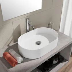 Lavabo appoggio in ceramica opaca bianco 56x36 cm profilo slim