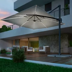 Ombrellone a LED 3x3 m palo laterale telo ecrù e struttura antracite - Ibiza