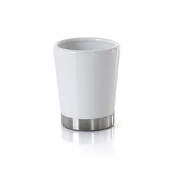 Portaspazzolini d'appoggio in ceramica bianco e acciaio inox cromo - Petunia di Gedy