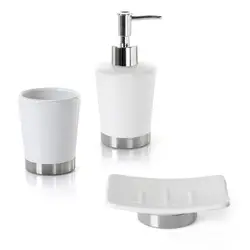 Set accessori bagno dispenser e portaspazzolini da appoggio grigio in  ceramica Cup