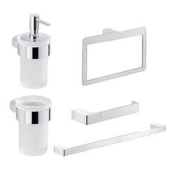 Set 5 accessori a muro in cromall e ottone cromo e vetro satinato - Pirenei di Gedy