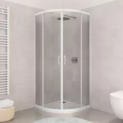 Box doccia 80X80 cm semicircolare scorrevole con vetro trasparente e profilo bianco 185h - Lite