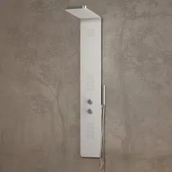 Pannello doccia in acciaio digitale bianco opaco con bluetooth