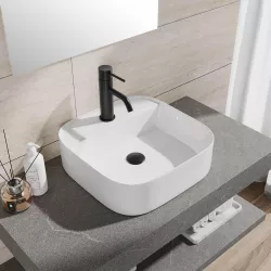 Lavabo d'appoggio 44x44 cm bianco bacinella in ceramica bianca