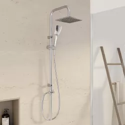 Colonna doccia cromata da parete con soffione e doccino regolabile con flessibili