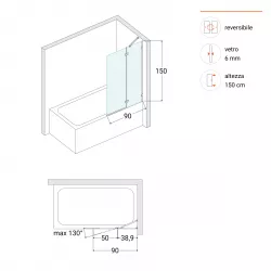 Sopravasca minimal 90 cm vetro temperato anticalcare reversibile 150 h