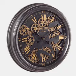Orologio rotondo 52,5 cm da parete con ingranaggi a vista e numeri romani