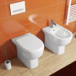 Coppia di sanitari filomuro vaso e bidet in ceramica serie Tonique 36 x 55 x 42,5h cm