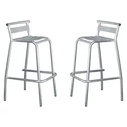 Set 2 sgabelli alti con braccioli in alluminio silver