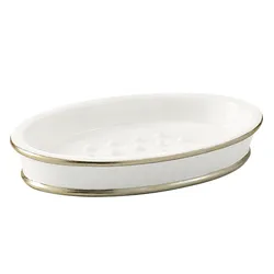 Porta sapone bagno accessorio da appoggio in resina bianco e oro classico