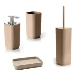 Set 4 accessori da bagno da appoggio in ceramica beige