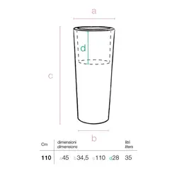 Vaso alto da giardino in plastica riciclabile 100% design moderno antracite  altezza 110 cm