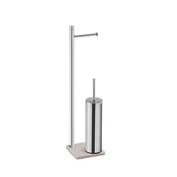 Piantana portarotolo e scopino in acciaio inox con base beige - Trilly di Gedy