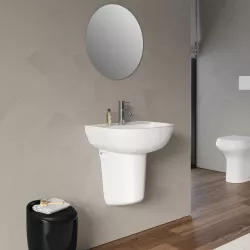 Lavabo arredo bagno con semicolonna 54,5 cm ceramica bianca