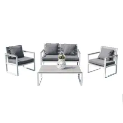 Salotto relax con divano 2 poltrone e tavolo 110 cm in alluminio e polywood