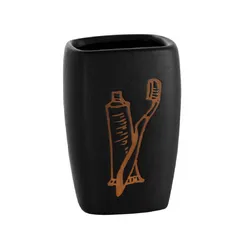 Portaspazzolino in ceramica nero con stampa - Tonga
