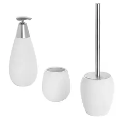 Set 2 accessori da bagno da appoggio in ceramica grigio tortora