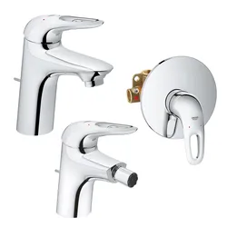 Set miscelatori lavabo bidet e incasso doccia con leva aperta Grohe Eurostyle New