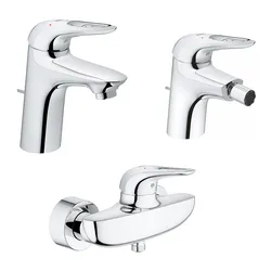 Set miscelatori lavabo bidet esterno doccia con leva aperta Eurostyle New Grohe