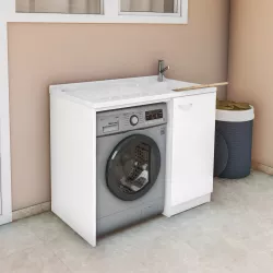 Coprilavatrice 107x61 cm e lavatoio in metacrilato con installazione lavatrice a sinistra