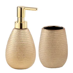 Set dosasapone e portaspazzolini d'appoggio in ceramica oro - Astrid di Gedy