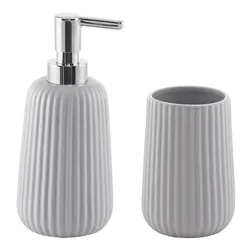 Set 2 accessori da appoggio in ceramica grigio rigato - Marika di Gedy