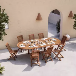 Set pranzo tavolo ovale allungabile 180/240x120 cm e 8 sedie in legno teak - Louis