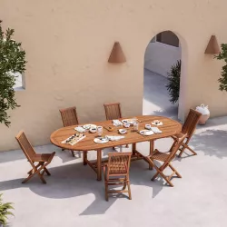 Set pranzo tavolo allungabile 180-240 cm e 6 sedie in legno teak - Louis