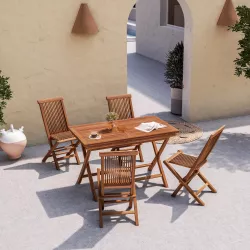Set pranzo tavolo 120x70 cm e 4 sedie in legno teak - Louis