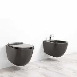 Coppia sanitari sospesi bidet + wc + sedile 56 cm antracite opaco - Vignoni di Simas