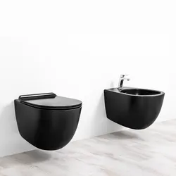 Coppia di sanitari sospesi opachi bidet + wc + sedile 56 cm nero opaco - Vignoni di Simas