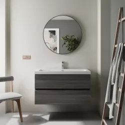 Mobile bagno sospeso 100 rovere cenere con lavabo e specchio - Fully