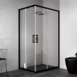 Box doccia angolare scorrevole 70x80 cm nero opaco anticalcare trasparente 200h - Naomi