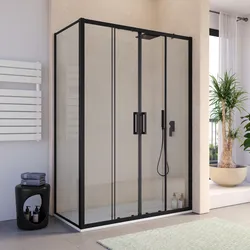 Box doccia 70x140 cm nero lato fisso + porta scorrevole 4 ante anticalcare 200h - Naomi