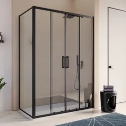 Box doccia angolare 80x140 cm scorrevole 4 ante anticalcare 200h telaio nero - Naomi