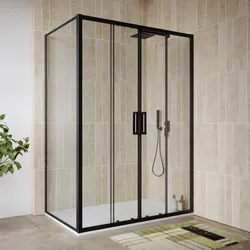 Box doccia nero 90x140 cm angolare scorrevole a 4 ante in vetro temperato anticalcare 200h - Naomi