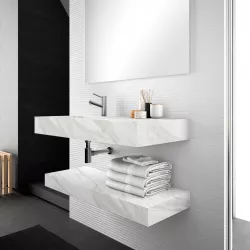 Piano con lavabo in HPL 100cm vasca sinistra e piano inferiore bianco marmo Canova - Jalama