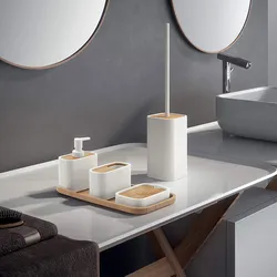 Set 5 accessori d'appoggio bianco e bambù naturale - Ninfea di Gedy