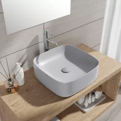 Lavabo da appoggio a bacinella 42x42cm in ceramica grigio opaco