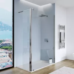 Box doccia parete walk in 150 cm + anta girevole 45 cm anticalcare trasparente - Keep