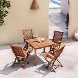 Set pranzo tavolo 90x90 cm e 4 sedie con braccioli in legno teak - Louis
