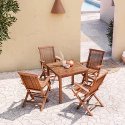 Set pranzo tavolo 80x80 cm e 4 sedie con braccioli in legno teak - Louis