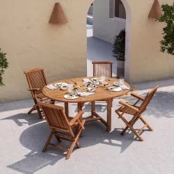 Set pranzo tavolo 120/170x120 cm e 4 sedie con braccioli in legno teak - Louis